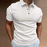 Fashion Solid Waffed Polo Shirts Men Casual Slim Short Sleeve Turn-down Collar Pullovers Mens Clothes Spring Summer Button Polos