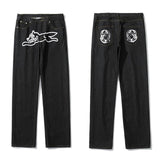 Dog Print Straight Loose Jeans Mens Retro High Street Oversize Casual Denim Trousers Harajuku Washed Hip Hop Jean Pants