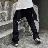 Men's Fashion Pants Bat Button Zipper Patchwork Punk Pants Black White Streetwear Harajuku Hip Hop Pants for Male