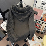 Ilooove American Autumn and Winter Men and Women Trend Woven Design Hooded Sweater Couple Loose Retro Gray Loose Casual Top Harajuku Y2k