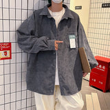 Corduroy Long Sleeve Shirt Men's Baggy Solid Color Oversized Blouses Korean Fashion Harajuku  Autumn Casual Shirts