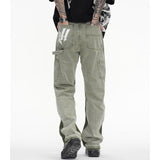 Urban Streetwear Y2k Ink Painted Spliced Flare Pants Jeans for Men Straight Casual Baggy Denim Trousers Unisex Oversize Cargos