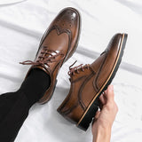 Ilooove Handmade Mens Wingtip Oxford Shoes Grey Leather Brogue Men's Dress Shoes Classic Business Formal Shoes for Men Zapatillas Hombre