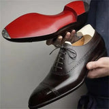 Ilooove Oxfords Men Shoes Red Sole Fashion Business Casual Party Banquet Daily Retro Carved Lace-up Brogue Dress Shoes