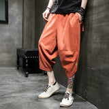 2023 Summer harajuku harem pants men calf-length wide leg trousers streetwear casual sweatpants vintage cotton men's pants