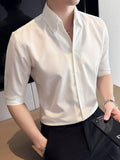 New Summer Smart Casual Office Men Black White Shirt Half Sleeve Slim Fit Business Formal Shirts Fashion Single Breasted Tops