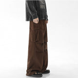 Japanese Retro Coffee Cargo Pants Men's Plicated Straight Tube Cityboy Pant Fashion Streetwear Vintage Mopping Trousers White