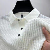 2023 Summer High-end Mesh Ice Silk Short Sleeve Polo Shirt Men Lapel Buttons Solid Color Breathable Silky Polo T Shirt for Men