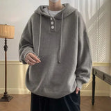 Ilooove Korean Style Hooded Sweater Men's Autumn and Winter Style Lazy Style Slimming Gray Y2K Simple High-end Casual Versatile Sweater