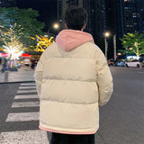 Ilooove - Fake Two Piece Coat Men Loose Hooded Jackets Autumn Winter Street Fashion Drawstring Jacket Tops Male Casual Coats