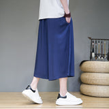 Men Wide Leg Pants Mens Cotton Joggers Retro Loose Trousers Man Korean Style Linen Pants Male Pants