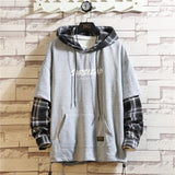 Black Patchwork Hoodies Autumn Spring Men's Sweatshirts Hiphop Punk Streetwear Casual Pullover 2023 New Plaid Hoodies