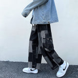 Washed Cargo Jeans Fashion Splice Pants Plus Size Wide Leg   Pants Large Pocket Waist Elastic Hip Hop Streetwear Cowboy Trousers