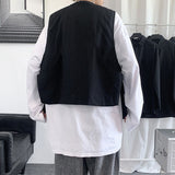 Vests Men Sleeveless Waistcoats Harajuku Techwear Hip-hop Big Pockets V-neck Loose All-match Teenagers Korean Style Jackets Chic