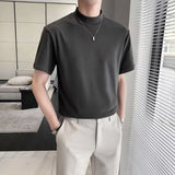 Ilooove Fashion Half Turtleneck Design T Shirts Men Y2K Style Loose Solid Short Sleeve T-shirt Streetwear Summer Mens New Design Tee Top
