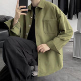 Ilooove Spring New Senior Long Sleeve Button Down Shirts for Men Korean Fashion Loose Drape Solid Color All-match Men's Shirt Blouse C05