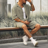 2023 Spring Summer Short Sleeve Button Shirt And Shorts Suits Men's Clothing Fashion Loose Geometric Print Two Piece Set For Men