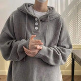 Ilooove Korean Style Hooded Sweater Men's Autumn and Winter Style Lazy Style Slimming Gray Y2K Simple High-end Casual Versatile Sweater