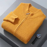 Ilooove Men's Sweater Cardigan Zipper Stand Neck Thickened Winter Mink Fleece Knit Large Loose Long Sleeve Warm Fashion Korean Edition