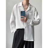 2023 Mature Cuban Collar Stripes Men Dress Shirt Long Sleeve Summer Thin Trendy High-quality Loose Business Casual Inner Shirt