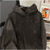 Ilooove Spring Autumn Denim Jacket Men's Korean Pullover Hooded Washed Casual Hoody Japanese Vintage Handsome Sweatshirt