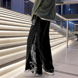 High street pants casual trousers buttoned male gothic loose straight wide leg fake two piece pants high street men's bottoms