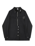 Techwear Shirts Men Darkwear Hip Hop Blouses Punk Black Long Sleeve Button Up Male Zipper Harajuku Japanese Streetwear