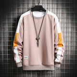 Long Sleeve Harajuku Sweatshirts Men 2023 New Fashion 6 Color Hoodie Mens Casual O-Neck Patchwork Sweatshirt for Young Men