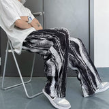 2023 Summer New Unisex Tie Dye Striped Casual Pants Ice Silk Elastic Waist Pants Streetwear Cool Wide Leg Trousers for Womem Men