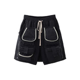 High Street Vibe Style Multi-pockets Cargo Shorts for Men Retro Drawstring Loose Hip Hop Casual Summer Knee Length Pants