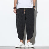 2023 Summer Casual Men's Pants Harajuku Striped Baggy Pants Cotton Linen Wide Leg Harem Trousers For Men