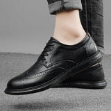 Ilooove Big Size Mens Formal Genuine Leather Dress Shoes British Stylish Business Dress Men Flats High Quality Brogues Oxford Shoes Men