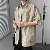 Shirts Men Summer Cargo Clothing Harajuku Fashion Ins Handsome All-match Baggy Stylish College Multi Pockets Popular Streetwear