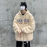 Ilooove - Hooded Hoodies Letter Printed Men Thicken Streetwear Coat Hip Hop Hoody Cardigan Jackets Male Drawstring Hoodie