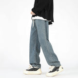 Retro Washed Jeans Men Baggy Straight Wide Leg Pants Streetwear Solid Color Korean Fashion Y2k Cowboys Trousers