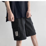 Summer Youth Loose Oversized Men's Clothing Solid Color Elastic Waist Spliced Pocket Fashion Casual Trend All-match Cargo Shorts