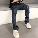 Front Double Zipper Straight Loose Vibe Style Mens Casual Trousers Drawstring Black Multi-pockets Oversized Couple Track Pants