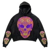 Ilooove Retro hooded sweatshirt skull print flame Y2K retro hooded pullover jacket street style goth casual fashion men's Harajuku top