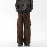 Japanese Retro Coffee Cargo Pants Men's Plicated Straight Tube Cityboy Pant Fashion Streetwear Vintage Mopping Trousers White