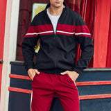 Men's Hooded Athletic Tracksuit Casual 2 Pieces Suits Color Block Hoodies and Sweatpants Set Tracksuit Mens Clothes