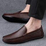 Ilooove Genuine Leather Loafers Men Design Moccasin Fashion Slip On Soft Flat Casual Men Shoes Adult Male Footwear Handmade Boat Shoes