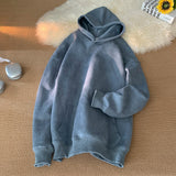 Suede Leather Feeling Men Hoodies Oversized Hip Hop Streetwear Solid Casual Pullovers Trendy Brand Male Sweatshirts