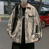 Ilooove - Streetwear Tie Dye Denim Jacket for Men, Oversized Workwear Coat, Punk Cool Outwear