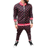 Men Clothing Ropa Zipper Stand Collar Street Casual Tracksuits Two Pieces Set Hombre Multicolor Lattice Jacket Sweatshirt Coat