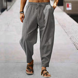 2023 Spring Summer Men's Casual Beach Long Pant Solid Color Loose Drawstring Cotton Linen Trousers Men Leisure Fashion Pants