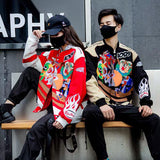 Cartoon Embroidery Bomber Jacket Harajuku Hip Hop Tide Baseball Uniform Autumn Winter Coat Warmth Men's Women's Motorcycle Suit