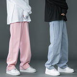 2023 New Brand Spring Men Korean Fashion Blue Pink White Jeans Streetwear Hip Hop Baggy Denim Trousers Straight Wide Leg Pants