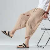 2023 Summer Harajuku Calf Length Casual Men's Pants Wide Leg Cotton Linen Harem Baggy Pants Fashion Men's Clothing