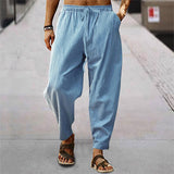 2023 Spring Summer Men's Casual Beach Long Pant Solid Color Loose Drawstring Cotton Linen Trousers Men Leisure Fashion Pants