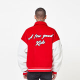 Fashion Red Bomber Jacket Unisex Coat Mens Varsity Jacket Letter Pattern PU Leather Patchwork Baseball Jacket Winter Streetwear